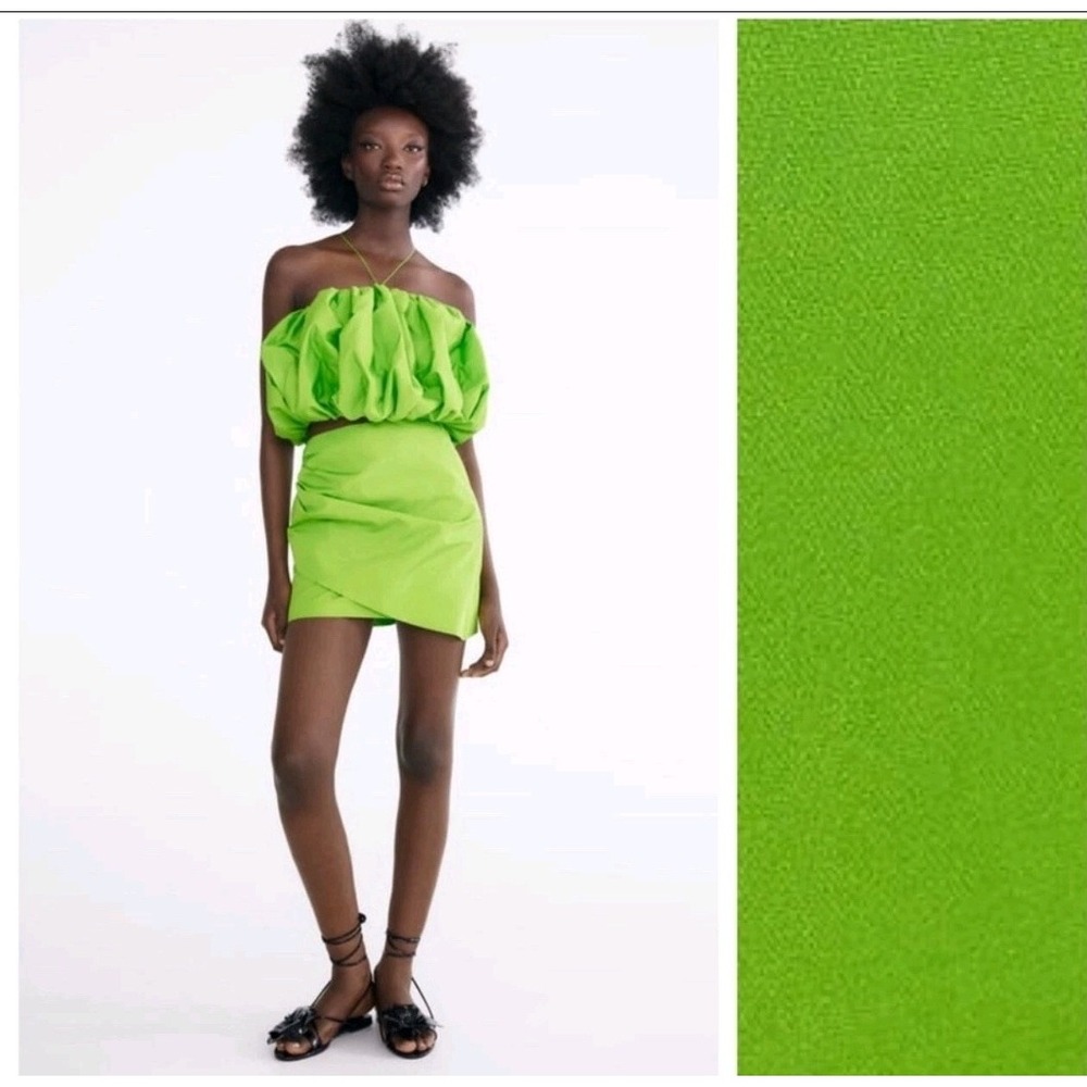 Zara Lime Green Limited Edition Draped Mini Skirt Rave Party Cruise Resort Small